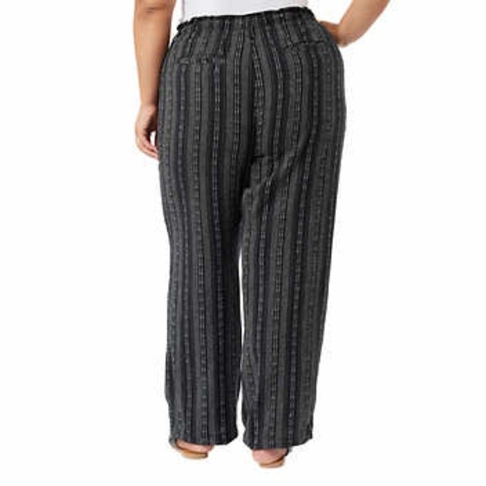Briggs Womens Black White Striped Linen Blend Adjustable Elastic Waist Pants XXL - Picture 3 of 6